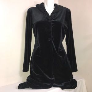 Sabora Black Velvet Fur Trimmed Long Sleeve Robe